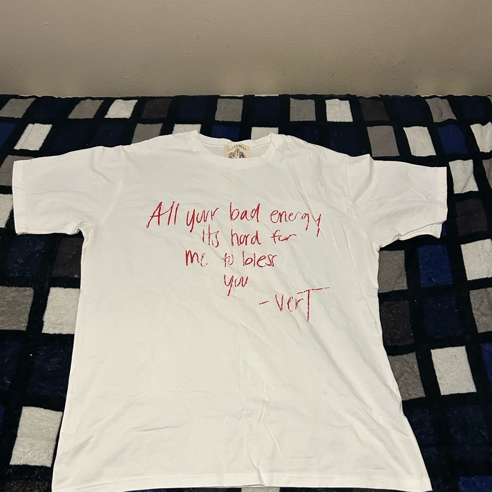 White Short Sleeve Graphic Tee with Red Script